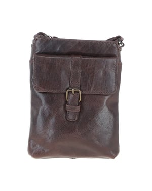 Compact Leather Phone Bag with Adjustable Strap and Brass Hardware
