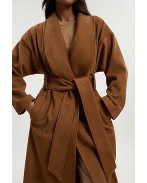 Brushed Wool Belted Wrap Tailored Maxi Coat