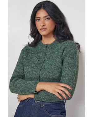 Zip Up Rib Crew Cardigan