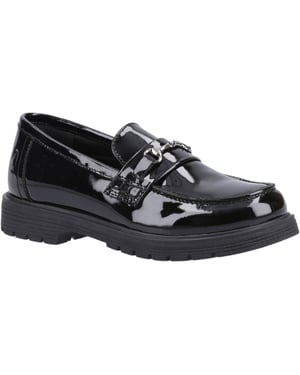 Hush Puppies Lydia Patent Senior Leather Girls's Black Loafers