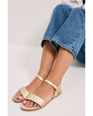 Wide Fit Faye Faux Leather Flat Sandals