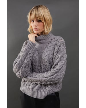 Chunky Cable Knit Roll Neck Jumper