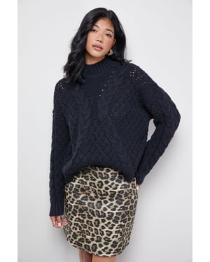 Chunky Cable Knit Roll Neck Jumper