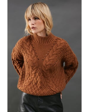 Chunky Cable Knit Roll Neck Jumper