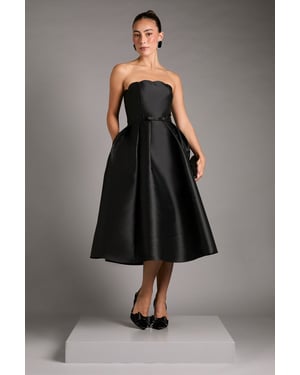 Scalloped Strapless Midi Dress