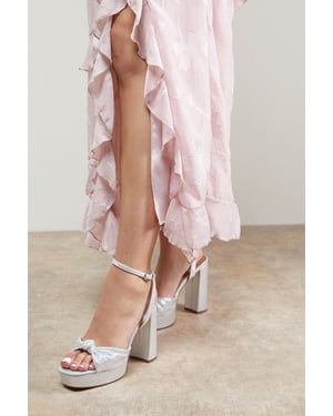 Melody Metallic Textile Knotted Platform High Block Heel Sandals