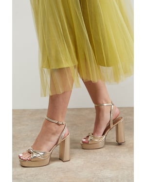 Melody Metallic Textile Knotted Platform High Block Heel Sandals