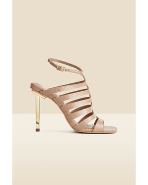 Taupe Leather Gladiator Square Toe Strap Sandals