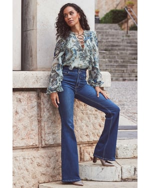 Petite Green Paisley Floral Print Lace Up Blouse