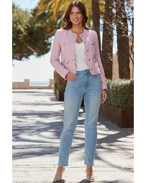 Soft Pink Boucle Jacket With Gold Buttons
