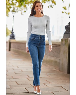 Mid Blue Contour Waist Slim Leg Jeans