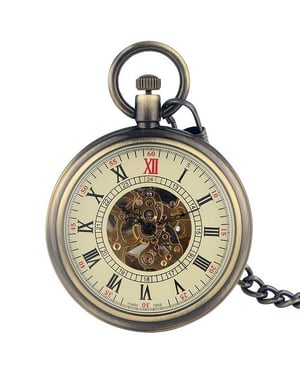 Mechanisch bronzen skelet antiek open zakhorloge