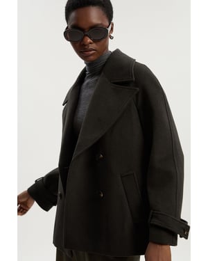 Tailored Brushed Wool Double Breasted Short Pea Coat