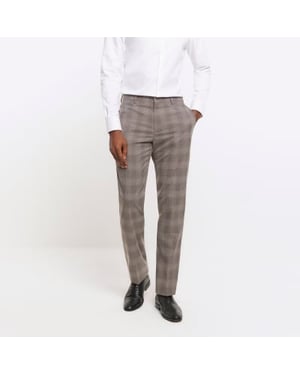 River Island Mens Suit Trousers Grey Slim Fit Check