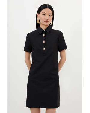 Petite Techno Cotton Woven Short Dress With Gold Clasps