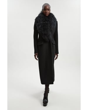 Wool Detachable Fur Collar Tailored Double Breasted Midi Coat