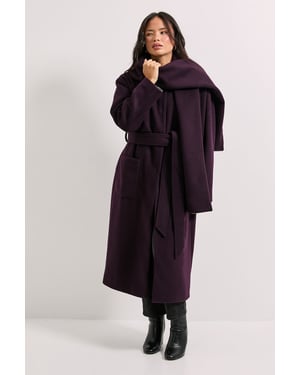 Belted Round Neck Scarf Coat