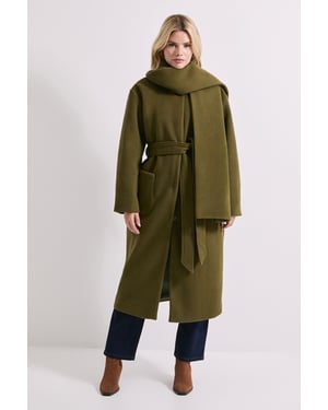 Belted Round Neck Scarf Coat