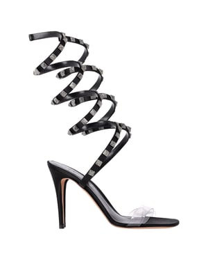 Valentino Garavani Rockstud Wikkelsandalen met Hakken in Zwart Leer