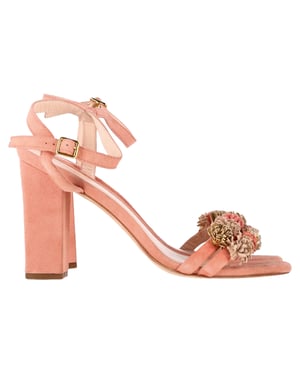 Loeffler Randall Tassel-Embellished Sandal Heels in Peach Suede