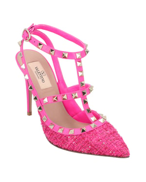 Valentino Caged 100 Tweed & Leather Pump Pink