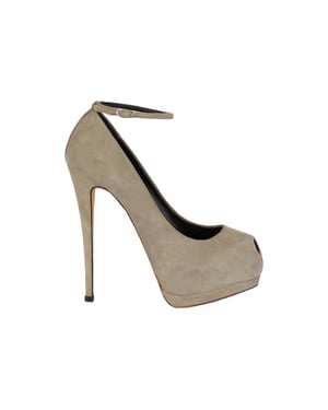 Taupe Suede Platform Pumps with Ankle Closure - '20s