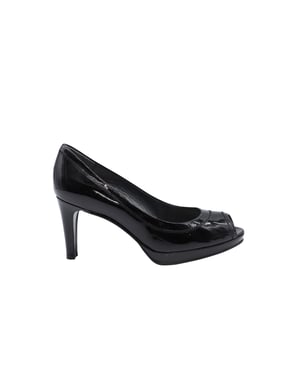 Stuart Weitzman x Russel Bromley Peep-Toe Pumps in Black Patent Leather