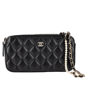 Chanel Double Zip Wallet on Chain in Black Quilted Leather