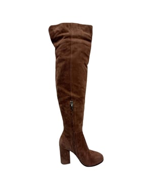 Gianvito Rossi Block-Heel Knee-High Boots in Brown Suede