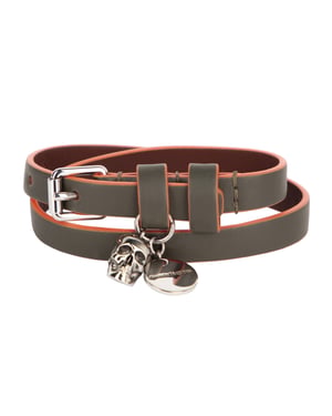 Alexander McQueen Heren Graffiti Skull Leren Wrap Armband in groen