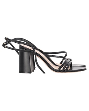Gianvito Rossi Ankle Strap Block-Heel Sandals in Black Leather