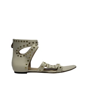 Charlotte Olympia Studded Star Sandals in White Calfskin Leather