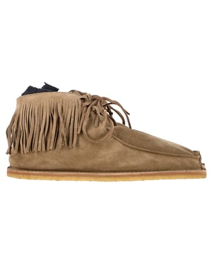 Saint Laurent Nino Fransade Ankelskor i Brunt Mocka