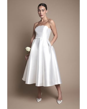 Scalloped Strapless Midi Wedding Dress