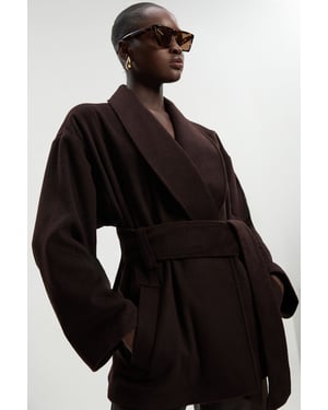 Brushed Wool Belted Wrap Tailored Short Coat