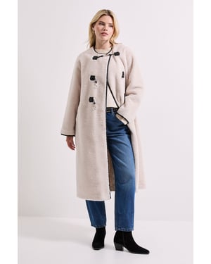 Toggle PU Detail Borg Coat