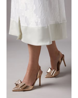 Wide Fit Tamara Metallic Textile Satin Bow Slingback High Stiletto Heel Court Shoes