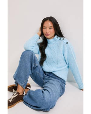 Pale Blue Cable Button Detail Jumper