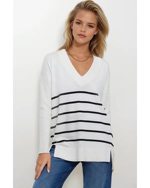 V-neck Stripe Longline Jumper