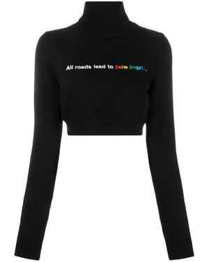 Palm Angels All Roads Cropped Turtleneck Jumper Black