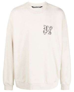 Palm Angels Linen Crewneck Beige Black
