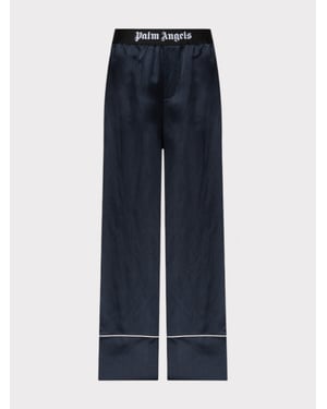 Palm Angels Satin Pajama Bottoms Navy Blue
