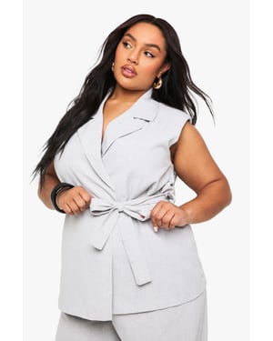 Plus Halter Wrap Front Gold Button Waistcoat