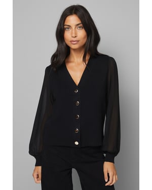 Chiffon Sleeve Button Front Cardigan