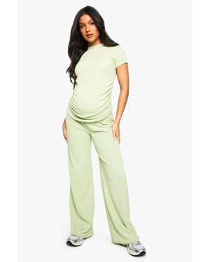 Maternity Ruched Side Tshirt And Wide Leg Co-Ord