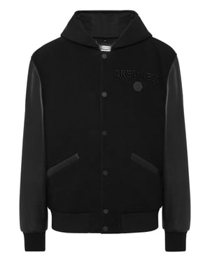Huvad Varsity Bomberjacka Med Läderärmar Greatness