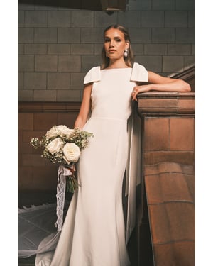Bow Detail Button Back Maxi Wedding Dress