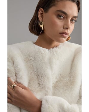 Collarless Faux Fur Jacket