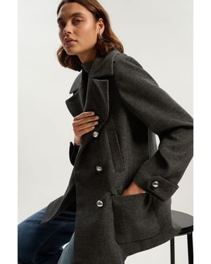 Brushed Wool Check Pocket Tailored Short Coat