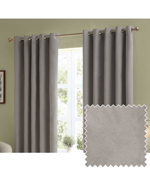 Furn The Ultimate Velvet Room Darkening Eyelet Curtain Pair, Silver